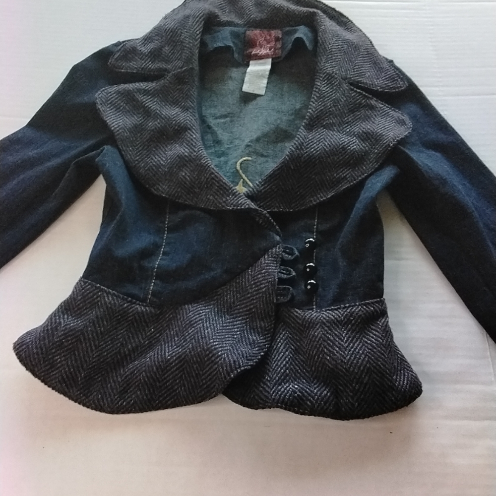 Baby Phat Y2K Vintage Denim Tweed Peplum Blazer Cropped Jacket Size Small. - Picture 3 of 13